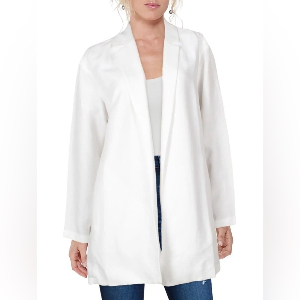 EILEEN FISHER White Linen Blend Notch Collar Blazer S/P NWT